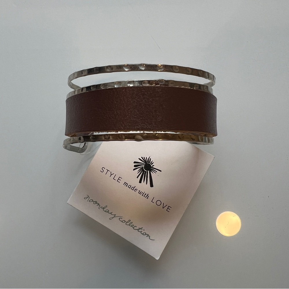 NWT Noonday Collection Underground Cuff Bracelet Metal and Leather